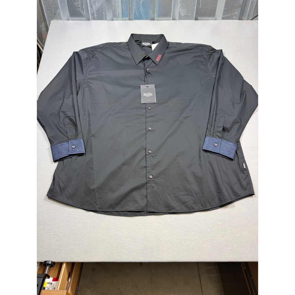 Von Dutch Originals Mens Black Tiger Graphic Long Sleeve Button Down Shirt 4XL